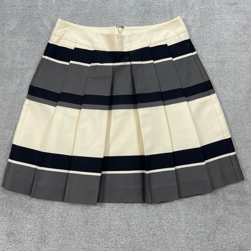 LOFT Skirt Women 2P Cream Navy Gray Striped Pleated Mini Preppy